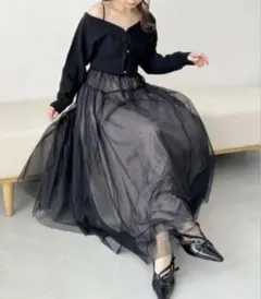 【LILY BROWN】ボレロカーデセットチュールワンピース　ブラック