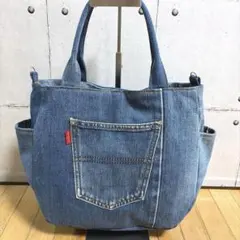 デニムリメイクバッグ トートバッグ♡ オーバーオール ♡ヒッコリー