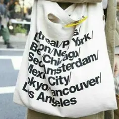 送料無料☆アメリカンアパレルで大人気の英字トートバッグ ショルダーバッグ白