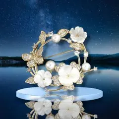 淡水真珠貝殻 桜 ブローチ パール コールドメッキ 卒園式卒業式入学式結婚式