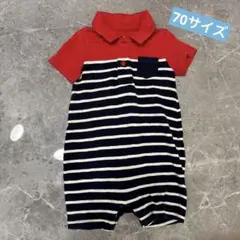 GAP70cm(6-12month)レッド×ネイビーボーダーの可愛いロンパース