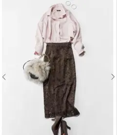 anuans エンブロイダリーレースタイトスカート　ブラウン