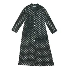 4℃ 小花柄 ロングシャツワンピース 日本製 ブラック Mサイズ レトロ 花柄