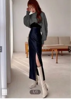 GRL モックネッククロップド丈ニットトップス　ブラック　グレー　セーター