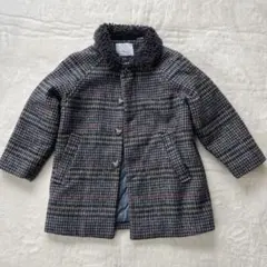 ZARA チェック柄 ボア襟 ウールコート 110cmのサムネイル