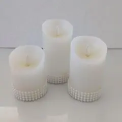 LEDキャンドル3個セット パール装飾付き