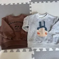 裏起毛ブラウンとグレーのトレーナーセット90cm