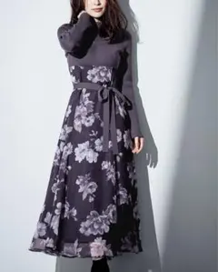 MERCURYDUO フラワードッキングロングスリーブワンピース