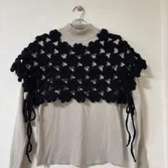 フラワーモチーフ かぎ針編みベストサイドリボン