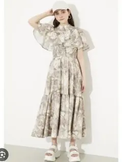 rienda フリルSLVペイントフラワーOP 柄BEG