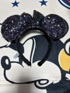 ミッキー耳型カチューシャ 黒と紫 スパンコール