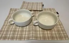 ホワイト陶器スープカップ2個セット