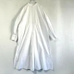 【INTER FACTORY】バンドカラー ロング シャツワンピース 白 F