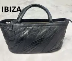 美品　IBIZA イビザ　パイソン蛇革×牛革 ハンドバッグ パッチワーク 黒