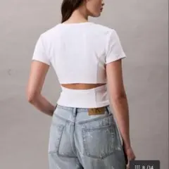 Calvin Klein オープン バック クロップド Tシャツ カットソー S