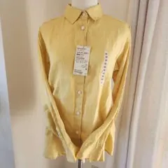 無印良品 リネン100％ レギュラーカラー 長袖シャツ ライトイエロー M