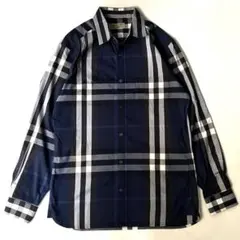 バーバリーロンドンイングランド メガチェック 長袖シャツ ブルー 青 大きめ