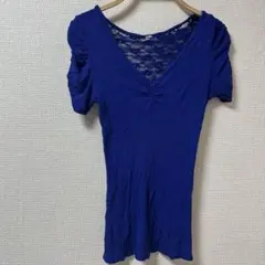 ⭐️1点もの⭐️ブルー Vネック フリル袖 半袖 Tシャツ レディース おしゃれ