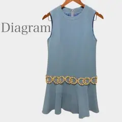 ダイアグラム　ノースリーブ　フレアワンピース　ビジュー装飾　上品　ドレス