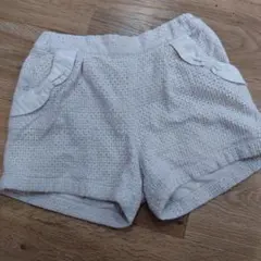 女の子子供服　べべ　ショートパンツ　110cm　BeBe　アイボリー　リボン