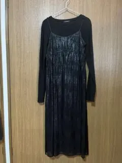 JEANASIS レイヤードデザイン ブラックワンピース 長袖のサムネイル