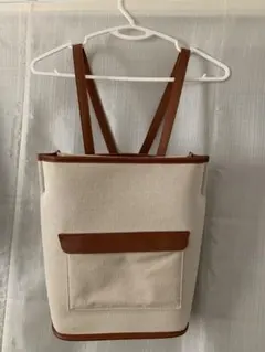 ベージュ キャンバス レザー バックパックのサムネイル