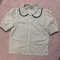丸襟付きパフスリーブシャツ 半袖 アイボリー　ウィッシュコア
