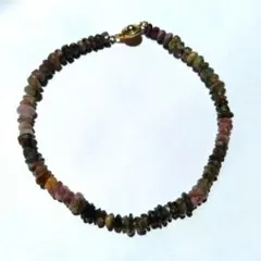 天然石　トルマリン風　さざれ石ブレスレット　カラフル　ヴィンテージ留め具