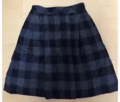 ロペピクニック美品シャギーブロックチェックネイビー膝丈スカート Sサイズウール混