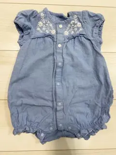 ロンパース 60サイズ 綿100% フリル刺繍　デニム