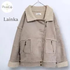 【Lainka】ムートン風ジャケット スエード調 裏ボアジャケット ミドル丈 L