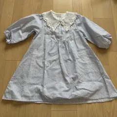 ※値下げ【petit main】ストライプ柄 七分袖 ワンピース 110cm