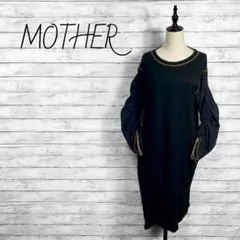 MOTHER マザー 異素材シャーリングカットソーワンピース ブラックのサムネイル