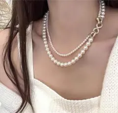 パール ２連 ネックレス 4way 8mm 冠婚葬祭 フォーマル 白 ホワイト