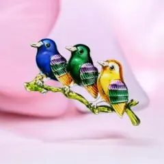 小鳥 ブローチ 3羽 カラフル バード フォーマル エレガント カラフル