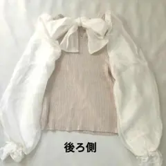グレイル ベージュ バルーンスリーブ 異素材切り替えリブニット シフォン S