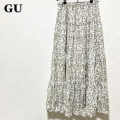 GU ジーユー 花柄 ティアードスカート ロング丈 ナチュラル系 ホワイト系