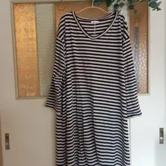 Studioクリップ　ストライプ長袖Vネックワンピース