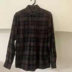 ユニクロ　フランネルシャツ　チェックシャツ　ダークブラウン　メンズS