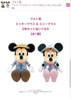 ミッキーマウス & ミニーマウス 2体セットぬいぐるみ 一番くじラストワン賞