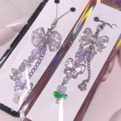 B19 ハンドメイド　ビーズキーホルダー 紫　パープル　2点