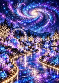 光の庭園　イルミネーション　銀河　fantasy　夢の世界　イラスト　C437