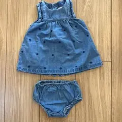 Zaraデニム刺繍ワンピースとパンツセット　70cmのサムネイル