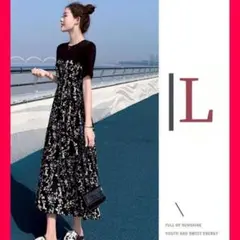 ワンピース きれいめ 半袖ワンピース 花柄 切り替え 上品 お出かけ ロング丈