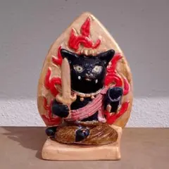 猫の置物　不動明王　黒猫　陶器　仏像