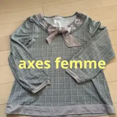 axes femme アクシーズファム グリーンチェック柄リボン付きカットソー
