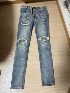 ダメージ加工 スキニーデニムライトブルー - メルカリ