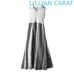 【新品タグ付き】リリアンカラット　シアーチェック　ロングワンピース　白×グレー