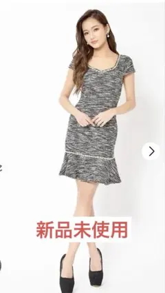 【完売品✨️】パール付き ミックススラブ タイトミニドレス S ブラック