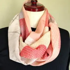 ねじりスヌード　二重　着物リメイク　ハンドメイド　小紋　色無地　絞り　絹　軽い